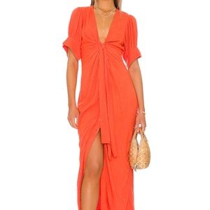 Vintage Summer Midi Dress in Tangerine Tango